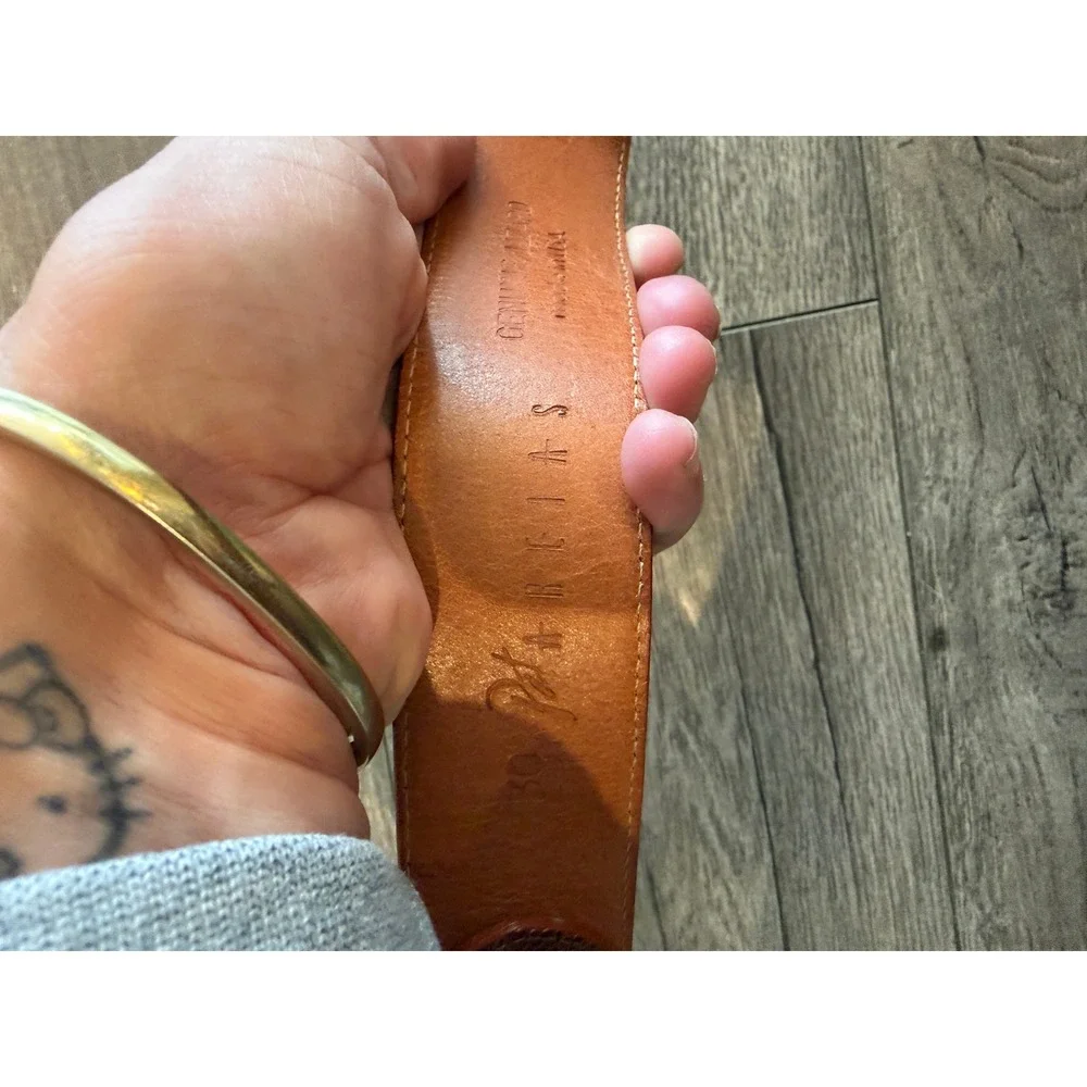 Bari Reias Vintage Genuine Lizard Leather Western‎ Belt Cognac Brown Size 30 USA